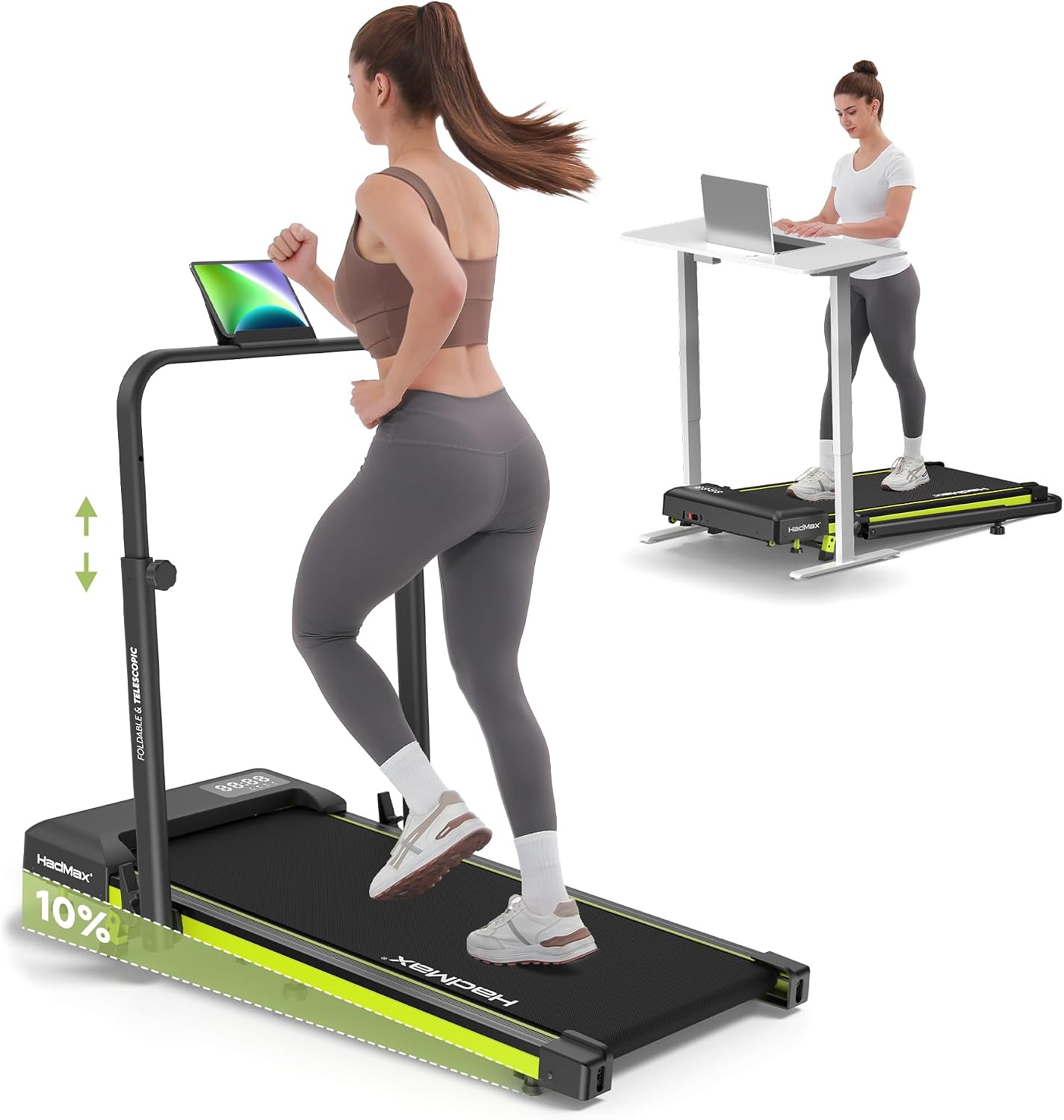 Walking Pad Treadmill with Incline and Adjustable Handle Bar 3.0HP Under Desk Treadmills Compact Foldable Walking Pad with Magnetic Remote Control for Home Office,1-6KMH,136KG Capacity