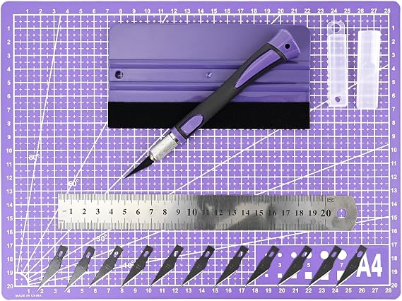 EHDIS Exacto Knife Set Utility Craft Precision Hobby Knife Tool with Cutting Mat,6 inch Vinyl Squeegee, Steel Ruler, for Sewing Crafts Hobby Fabric Precision Scrapbooking Project (Purple)