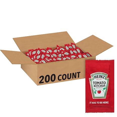 Heinz Ketchup, 200 per case, Single Serve 9 gm. Packets | Single-Serve Packets, Made from Vine-Ripened Tomatoes, America's Favorite for 150 Years, Great on Burgers