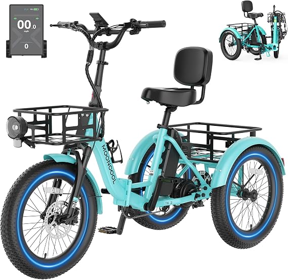 MOONCOOL Electric Trike for Adults, 500W/750W 20" Fat Tire Folding Tricycle