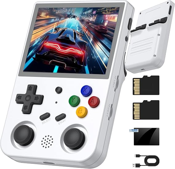 RG353V Handheld Game Console RG353V Video Games Console 3.5" IPS Screen Android 11 and Linux System RK3566 64bit Game Player Retro Gaming Console Bluetooth 4.2 and 5G WiFi White