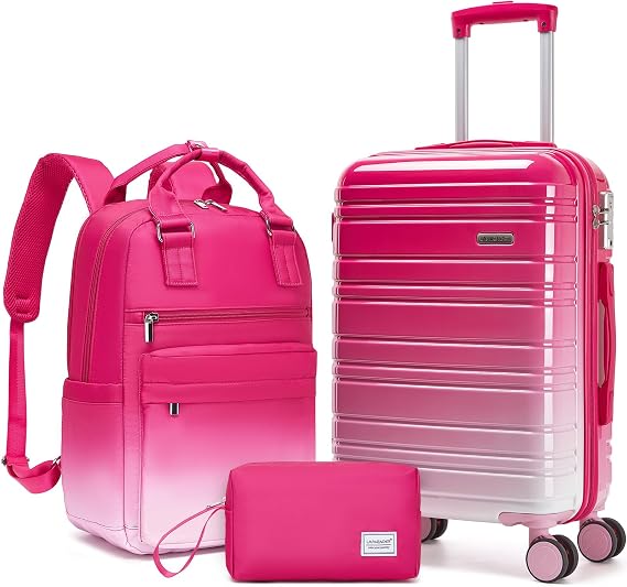 LARVENDER Carry on Luggage Sets 3 Piece, 20 Inch Suitcases, Berry Sparkling