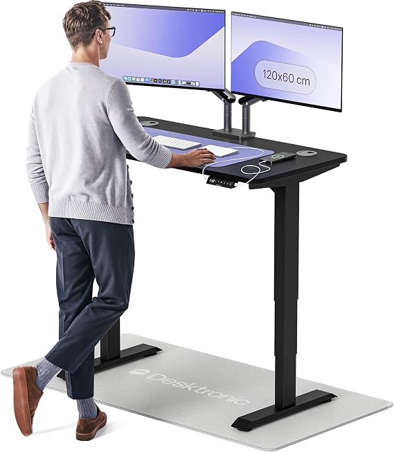 Desktronic HomePro Standing Desk – 120 x 60 cm Height Adjustable Desk with Electric Dual Motor, Touchscreen Controller & Integrated USB/USB-C, 3 Memory Presets