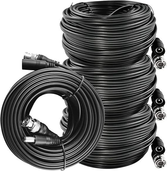 TIGERSECU 60 ft BNC Video Power Extension Cables for CCTV Cameras, 4-Pack