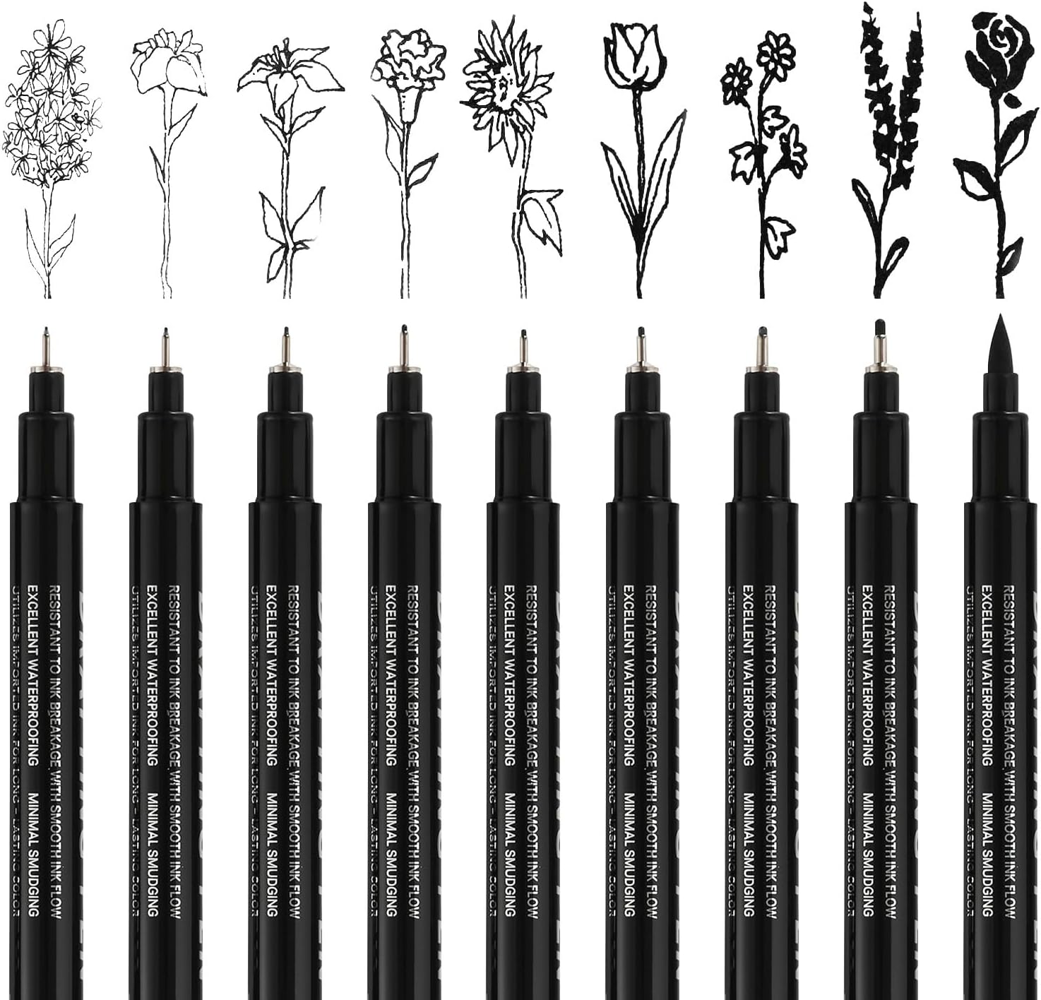 Fineliner Pens, 9 Art Pens Set Waterproof Archival Inking Markers Art Pen for Sketch, Anime, Manga, Technical Drawing