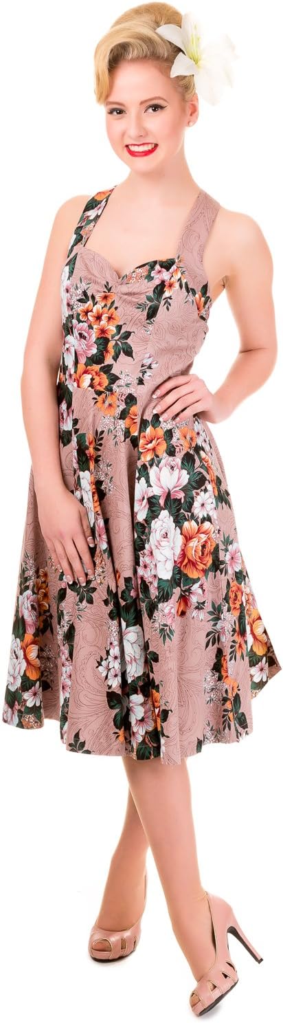 50’s Rockabilly All Over Floral Print Summer Halter Neck Vintage Swing Dress