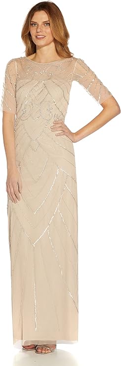 Adrianna Papell Womens Beaded Long Column Gown