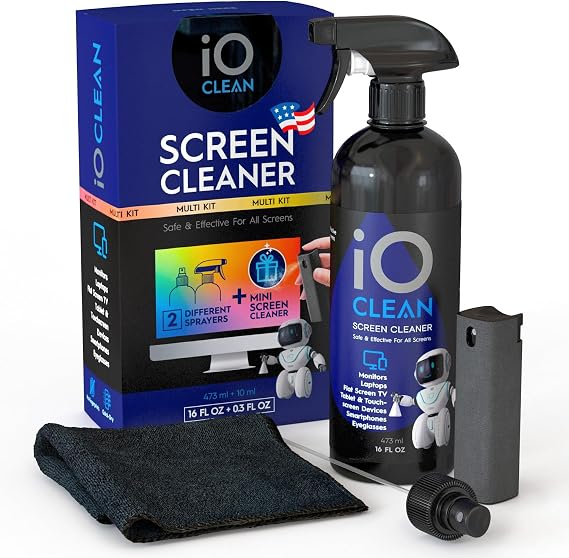 Screen Cleaner Spray (16oz + mini Cleaner) Best Large Cleaning Kit for | LCD LED OLED TV, Smartphone, iPad, Laptop, Touchscreen, Computer Monitor, Electronic Devices, Microfiber Cloth and 2 Nozzles