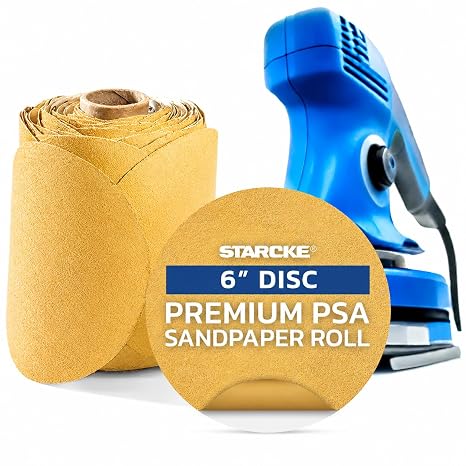 6 Inch Sanding Discs 40 Grit, 50 Pack Sandpaper Discs PSA Adhesive Sandpaper Roll No Hole - Disc Gold Round Sanding Paper, Durable Sand Paper for Wood, Auto Body, Metal, Paint for Surfaces