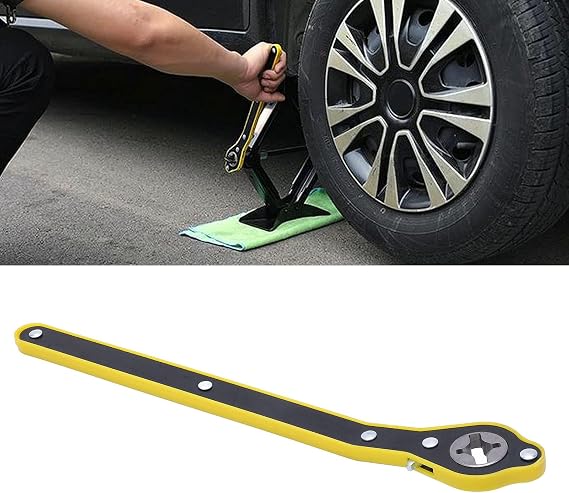 Jack Ratchet Wrench Tire Iron Tool for Wheel Removal and Car Repair with Long Handle Labor Saving Design (Powerbuilt 640912, 1/2" Drive, 19mm Hex)