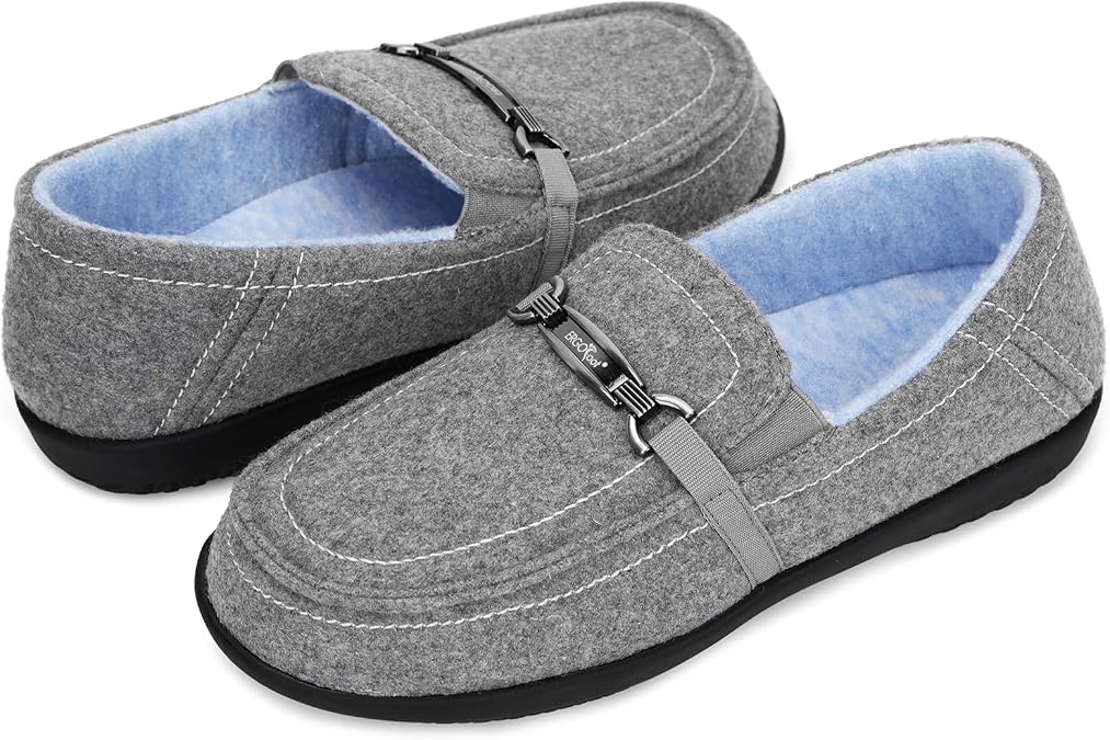 ERGOfoot Women Orthopedic Slippers with Arch Support,Anti-Skid,Grey/W10 | Moccasin House Shoes for Pain Plantar Fasciitis,Removable Orthotic Insoles, Slip-on, Indoor Outdoor, Wide Foot