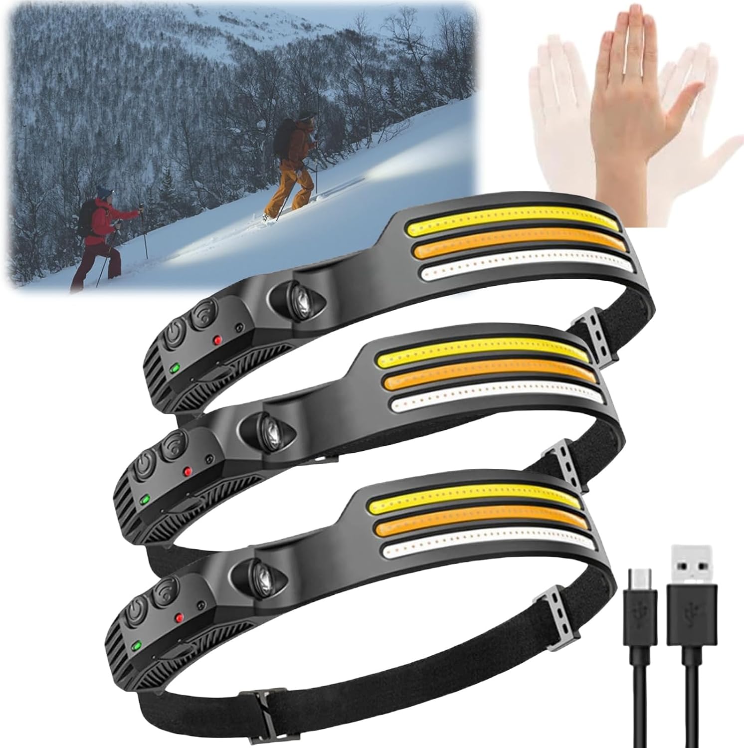 Wave Pro 230° Ultra-Light Motion-Sensing Headlamp – 2025 New LED Rechargeable Headlamp, 230° Wide Beam Head Lamp Motion Sensor LED Headlamp, IPX4 Waterproof for Camping, Running, Hiking 3