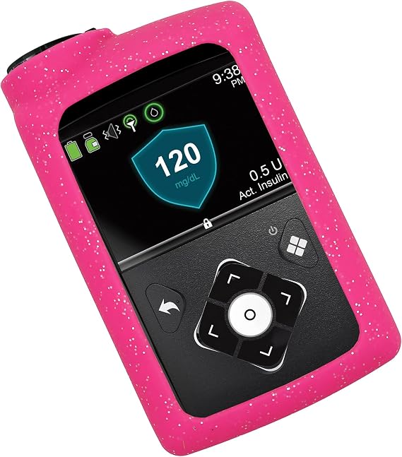 SNK Premium Glitter Silicone Cover Soft Case for Medtronic Insulin Pumps (MiniMed 630G MiniMed 640G MiniMed 650G MiniMed 670G MiniMed 770G MiniMed 780G) (Hot Pink)