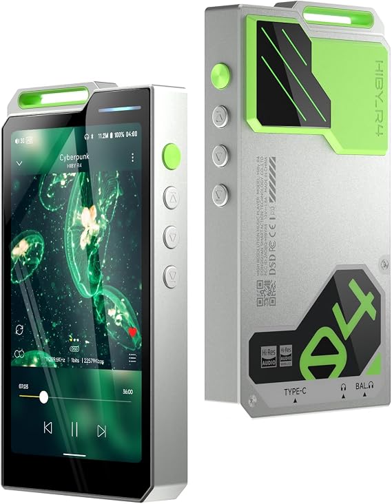HiBy R4 MP3 & MP4 Player Spotify Player with Bluetooth and WiFi 4-Way HiFi DAP Android 12 OS 3.5mm PO+4.4mm Bal 32G+2TB Scalable Memory