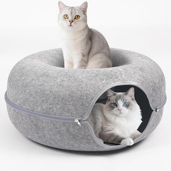 Cat Caves for Indoor Cats, Large Cat Tunnel for Multiple & Large Cats, Scratch Detachable Peekaboo Cat Cave Bed, Kitten Donut Kitty Hideaway Up to 45 Lbs