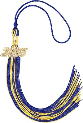 JULMELON 2025 Graduation Tassel, 2025 Graduation Cap Tassel with Bling Charm, 2025 Graduate Hat Ceremonies Accessories Gold and Blue