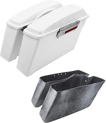 SLMOTO Hard Saddle Bags, White Hard Saddlebags Saddle bag WLid & Latch Key Fit For 1994-2013 Harley Road King Street Road Glide Electra Glide Ultra-Classic FLHR FLHX
