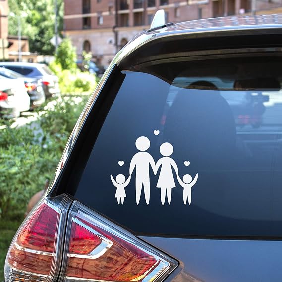Vinyl Wall Art Decal - Little Family - 4" x 5" - Inspirational Modern Cute Four Little Family Shape Sticker for Playroom Daycare Closet Mirror Family Cars Minivan Rear Window Car Bumper Decor (White)