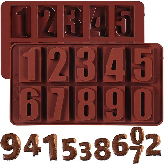 Number Silicone Chocolate Molds 0-9 Digital Mould 2PCS Non-Stick Fondant Molds Perfect for Cake Decoration,Birthday Party (ROT-Number Shaped Mold)