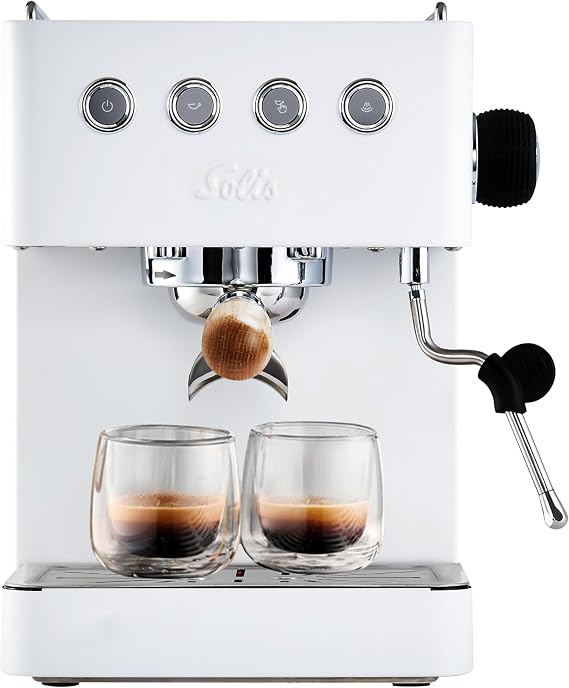 Solis Barista Gran Gusto Espresso Machine Coffee Machine with Removable Water Tank Semi-Automatic Portafilter Machine with 58 mm Professional Strainer Holder Hot Water and Steam Function Stainless Steel White