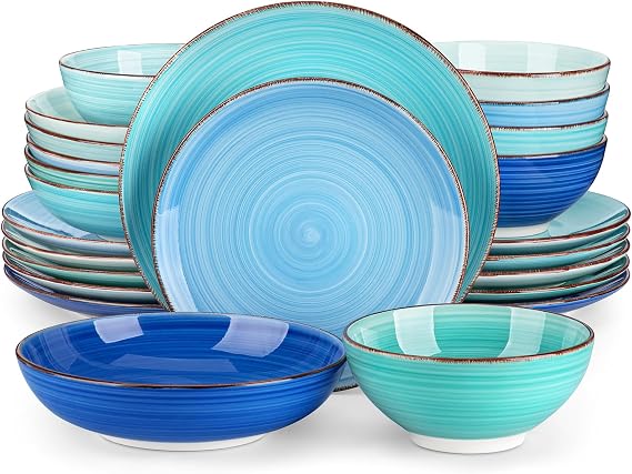 vancasso Bonita Dinner Service for 6 People 24-Piece Crockery Set Stoneware Modern Dinner Service with 6 Dinner Plates Salad Plates Soup Plates and Bowls