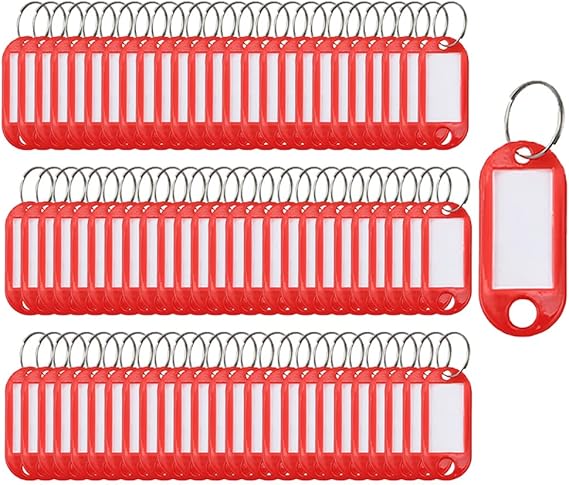 Key Fobs 100 Pieces Key Rings Name Tags Luggage Id Labels with Split Ring Keyring (Red)