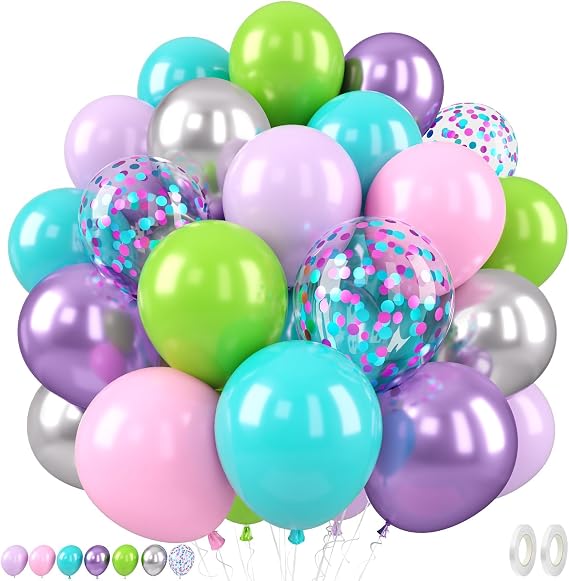Pink Silver Balloons, 50 Pcs Purple Teal for Birthday Baby Shower