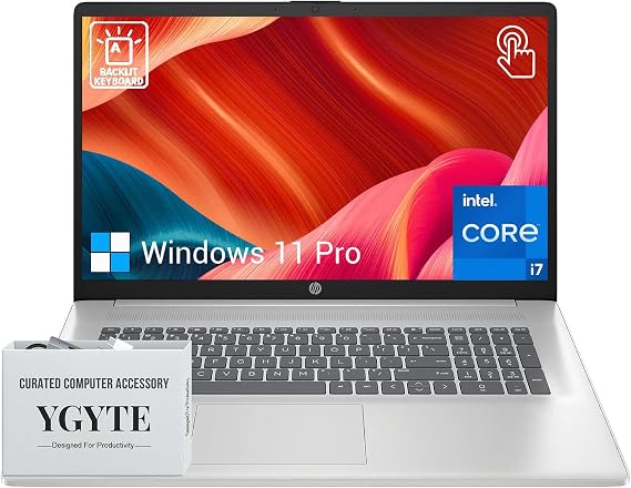 HP 17 Touchscreen Laptop Computer, 17.3 Inch HD+ Touch Screen Business PC, Intel Core i7, Windows 11 Pro, 16GB RAM, 1TB SSD, 10-Key Numeric Backlit Keyboard