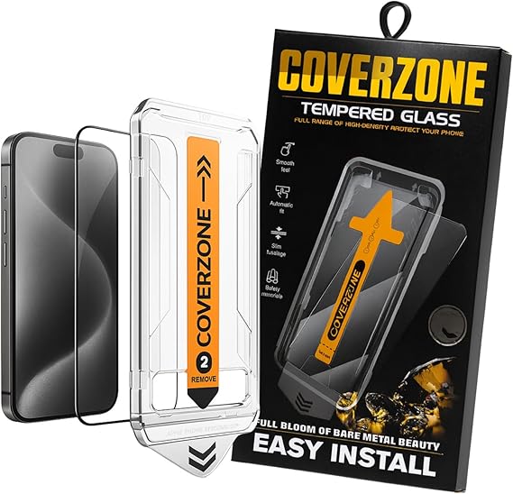 Coverzone İPhone 15 Pro İle Uyumlu Flexible Cam Ekran Koruyucu 3D Tam Kapsama Kolay Kurulum Aparatlı Easy İnstall 9H Sertlik Çizilmeye Dayanıklı Pürüzsüz Dokunuş