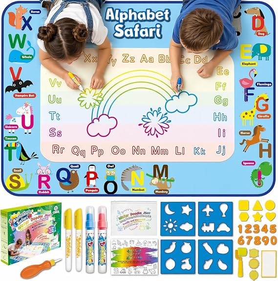 Water Doodle Mat for Kids, Large 40 x 32 Aqua Magic Reusable Drawing Mat, Mess Free Coloring & Writing Toy, Educational Gift for Toddlers Boys Girls