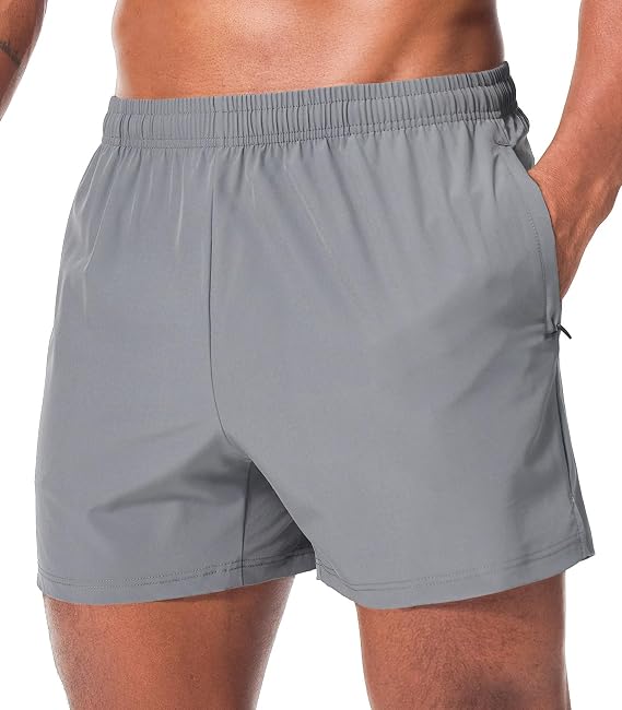 Surenow Men's Workout Running Shorts Quick Dry Gym Shorts Active Lightweight Shorts Athletic Shorts for Men with Zip Pockets