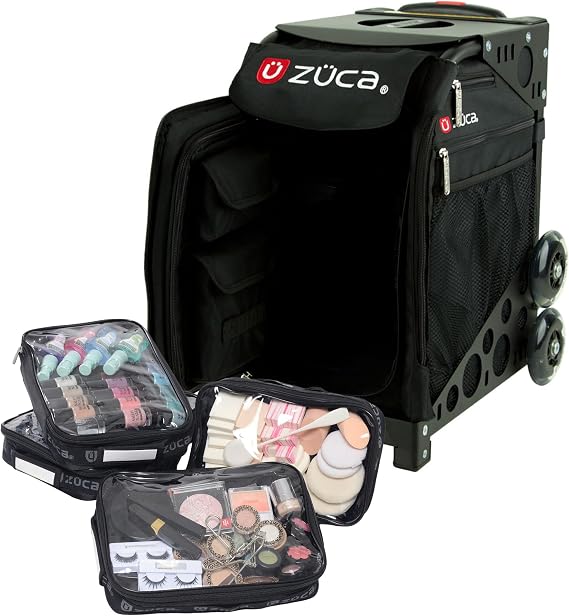 ZUCA Travel Cases for Artists & Professionals - Makeup Case with 4 Vinyl Utility Pouches, Travel Cover, 41" Telescoping Handle, Rolling Wheels & Sturdy Aluminum Frame for Makeup Artists and Creatives