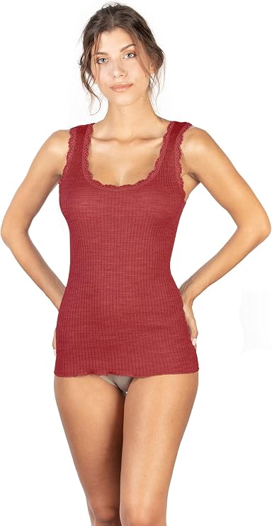 EGI Exclusive Collections Women's Merino Wool Blend Lace-Trimmed Tank Top. Proudly Made in Italy.