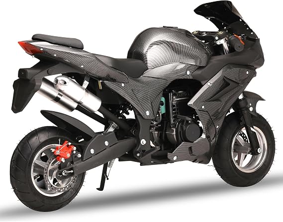 Mini Motorcycle Adults 49cc 4-Stroke Gas Pocket Motorbike 1pc Motorcycle Gas Pocket Bike Mini Motorcycle with Front Rear Disc Brakes, Racing Max Speed 25MPH Dual Headlights Black