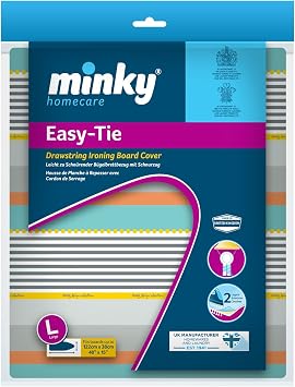 Minky Easy-tie Drawstring Ironing Board Cover, 122 x 38cm, Multi-colour