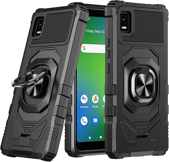 Thousand Gear for TCL ION Z Case with Tempered Glass Screen Protector, Ring Kickstand Protective Military Grade Cover (Black)