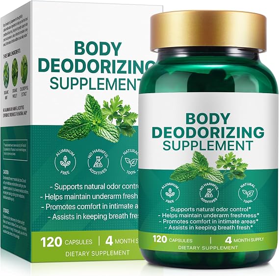 Chlorophyll Body Deodorizing Supplement 120Pcs for Digestion/Gut Health Support, Internal Deodorant Capsules for Overall Freshness, Underarms, Intimate Areas, Private Parts, Natural & Safe Formula|