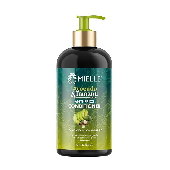 Mielle Organics Avocado & Tamanu Anti Frizz Conditioner for Women & Men - Detangling, Moisturizing & Smoothing Treatment - Frizz Control Detangler for Textured & Dry Hair - Prep for Styling, 12floz