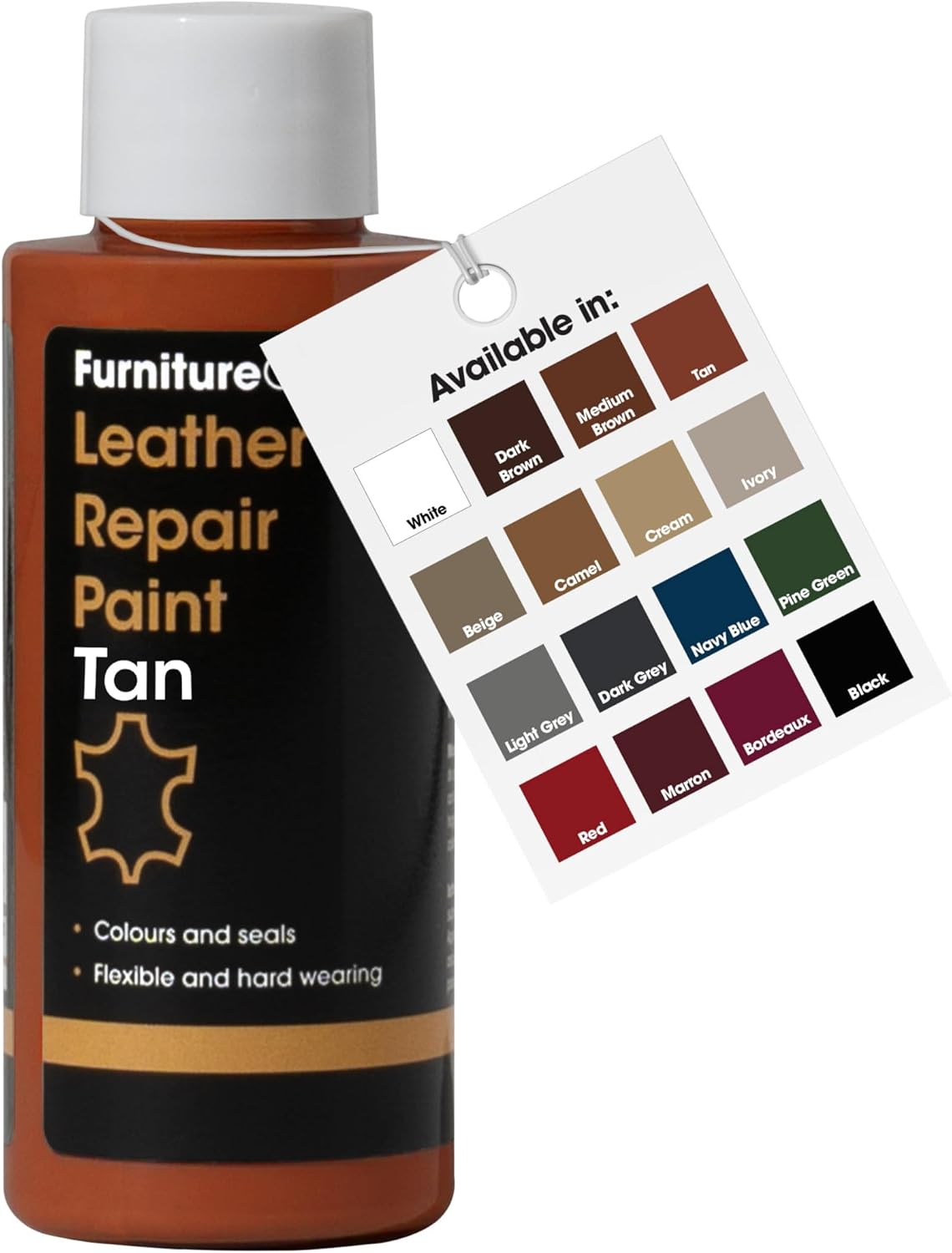 Furniture Clinic Leather Repair Paint &amp; Dye | Self Seal Colourant for Quick and Easy Leather Repair | Suitable for Sofas, Car Seat, Shoes, Handbag, and More - Tan, 50ml