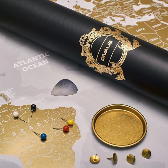 Extra Large Scratch off World Map - Laminated Scratchable World Map - Gold and White Travel World Map - Best Xl Gold Gift Scratch off Poster of the World Grey - All Accessories Included