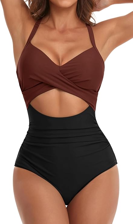Eomenie Women's Tummy Control One Piece Swimsuit Cutout Bathing Suit