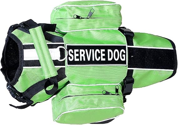 Service Dog Backpack Harness Vest Removable Saddle Bags with Label Patches(Green,S)