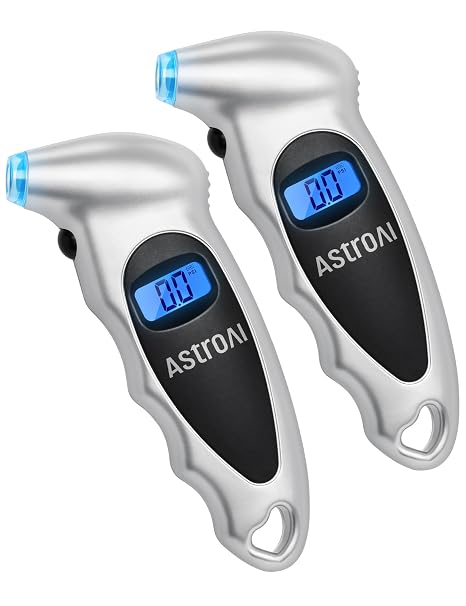 AstroAI Digital Tire Pressure Gauge 0-150PSI Calibrated to ANSI B40.7 +/-1PSI, 4 Units for Car Truck with Backlight LCD, Silver, 2Pack | Industrial Tire Gauge Calibrated to ANSI B40.7 +/-1PSI, 4 Units for Car, Truck, Motorcycle, Silver, 2Pack