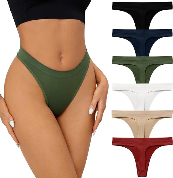 SHARICCA Womens Seamless Thongs Underwear Stretchy No Show Panties Pack