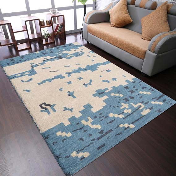 Rugsotic Carpets Hand Tufted Wool 3'x5' Area Rug Contemporary Beige Blue K00702