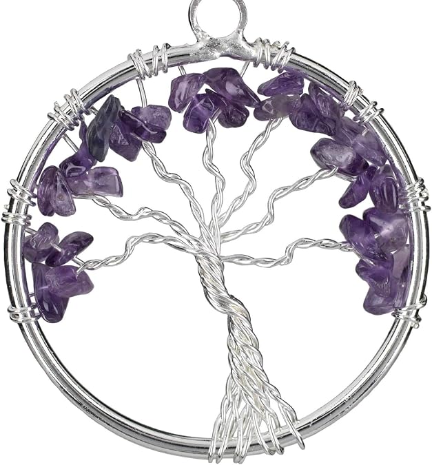 KALIFANO Natural Tree of Life Necklace for Women - Handmade Wrapped Wire Chakra Gemstone Pendant with Healing Properties (Information Card Included)