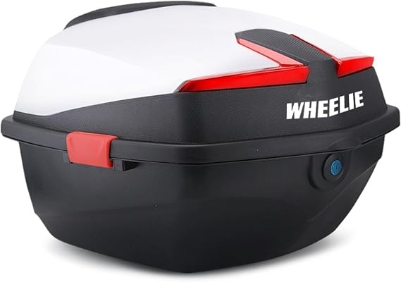 WHEELIE XT01-W 32 Litre Motosiklet Arka Çanta Beyaz Parlak Su Geçirmez ABS Top Case Çift Kilitleme Üniversal