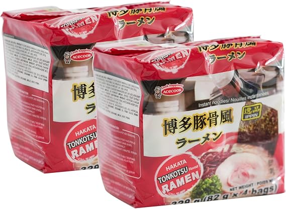 Acecook Ippin Ramen Hakata Tonkotsu Flavour (82g*4 Bags) 328g (Pack of 2, Tonkotsu)