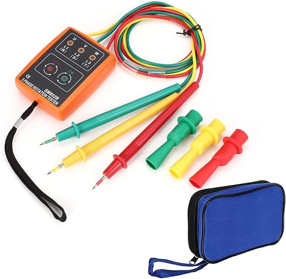 WANGCL Portable Handheld Phase Rotating Field Tester Three Phase 3 Motor Rotation Indicator with LED and Buzzer for Testing High-Voltage Devices