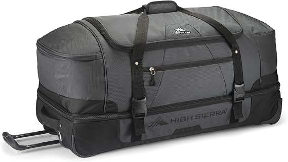 High Sierra 34 Wheeled Rolling Duffle Bag, Lightweight and Durable Weekender Travel Duffle bag with Recessed telescoping pull handle, 89L Capacity, Black